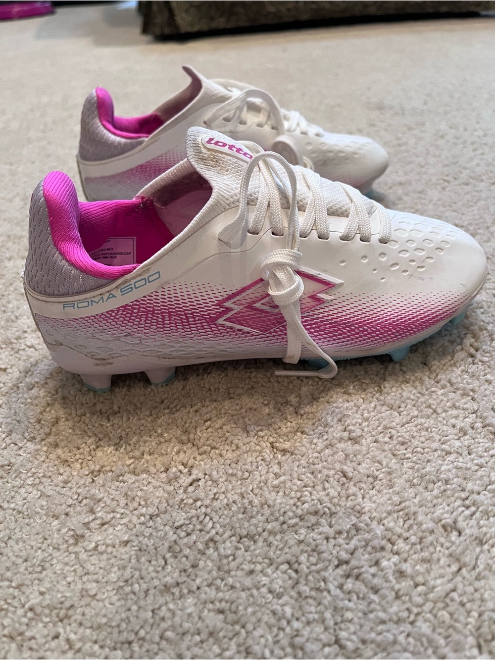 OTTO Kids Roma 500 White and Pink Soccer Cleats